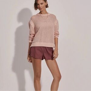 Varley Pink Open-Knit Crewneck Sweater